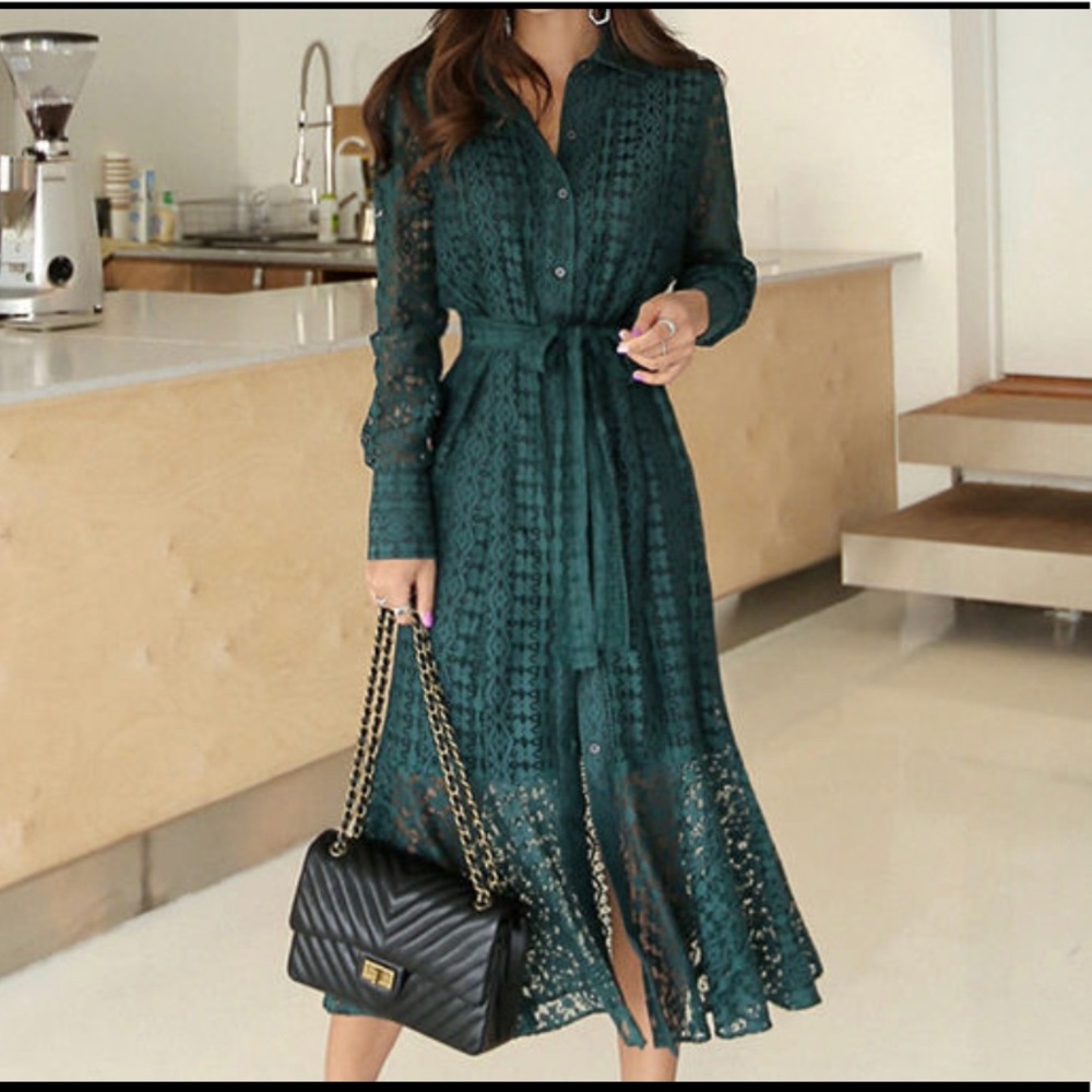 AURORA LONG SLEEVE MERMAID LACE SHIRT DRESS